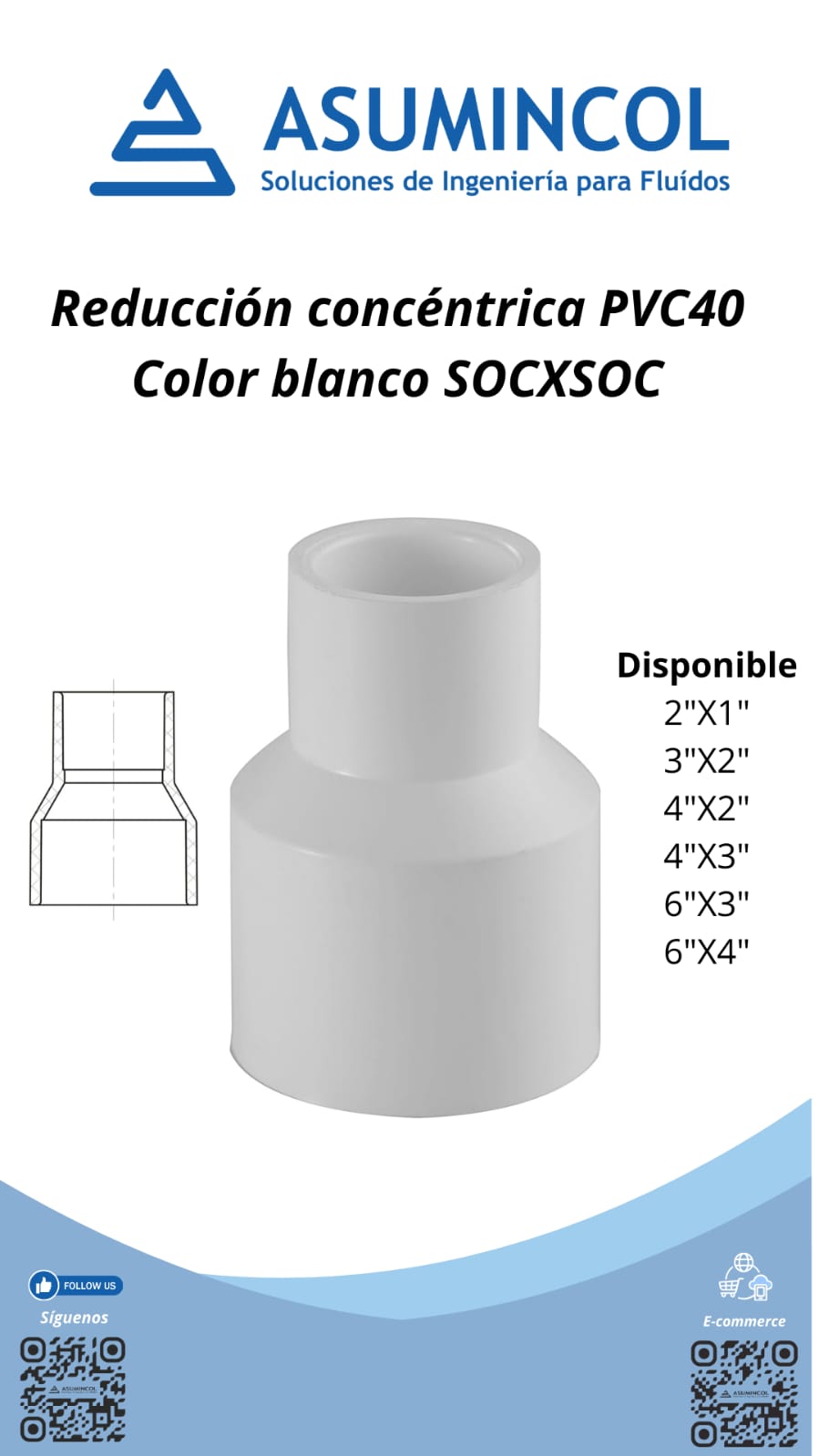 Reducción Concéntrica PVC blanca Asumincol